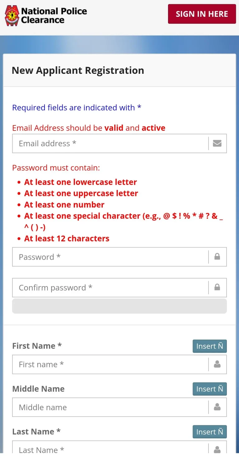 New applicant registration 13