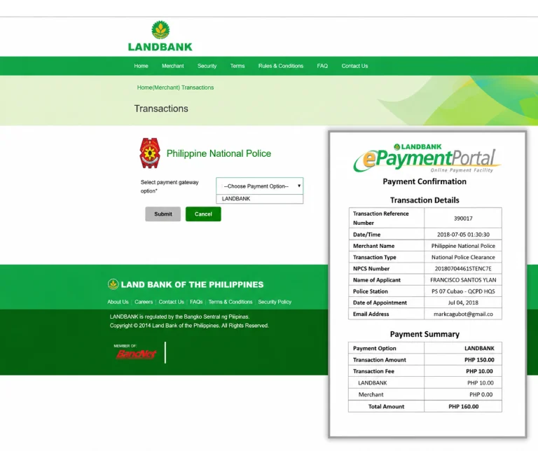 Police Clearance Appointment: Online Book Booking 2026 5 Payment Through Land Bank for NPC's Appointment